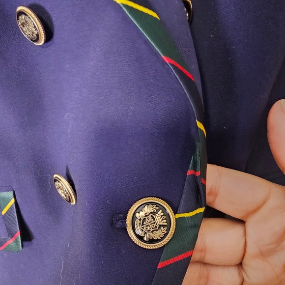 Talbots 16 Navy Blue Double Breasted Blazer Jacket Crest Buttons Tartan Heritage - Picture 6 of 11